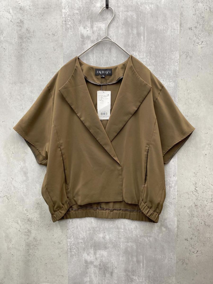 新品 INDIVI インディヴィ フレンチスリーブ ブラウスライク ジャケット 撥水 接触冷感 UVカットsize34/ブラウン ■◆◎レディース