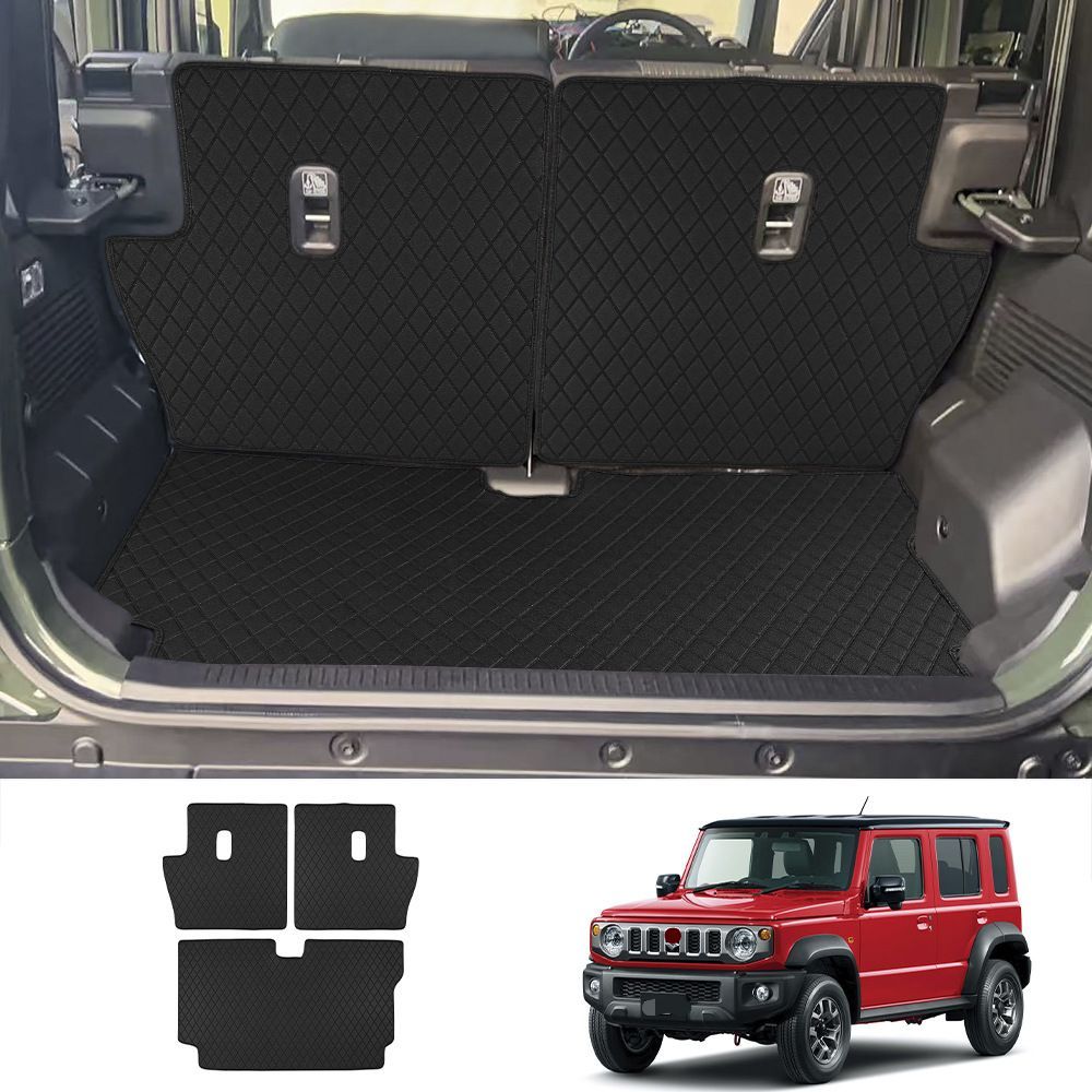 スズキ Suzuki ジムニー ノマド Jimny Nomade 2025年モデル用 ラゲッジマット トランクマット ブラック 3枚セット レザー調素材 荷室保護 傷防止 耐摩耗 汚れ対策 面ファスナー固定 取り付け簡単 車内リアスペースをすっきり上品に演出