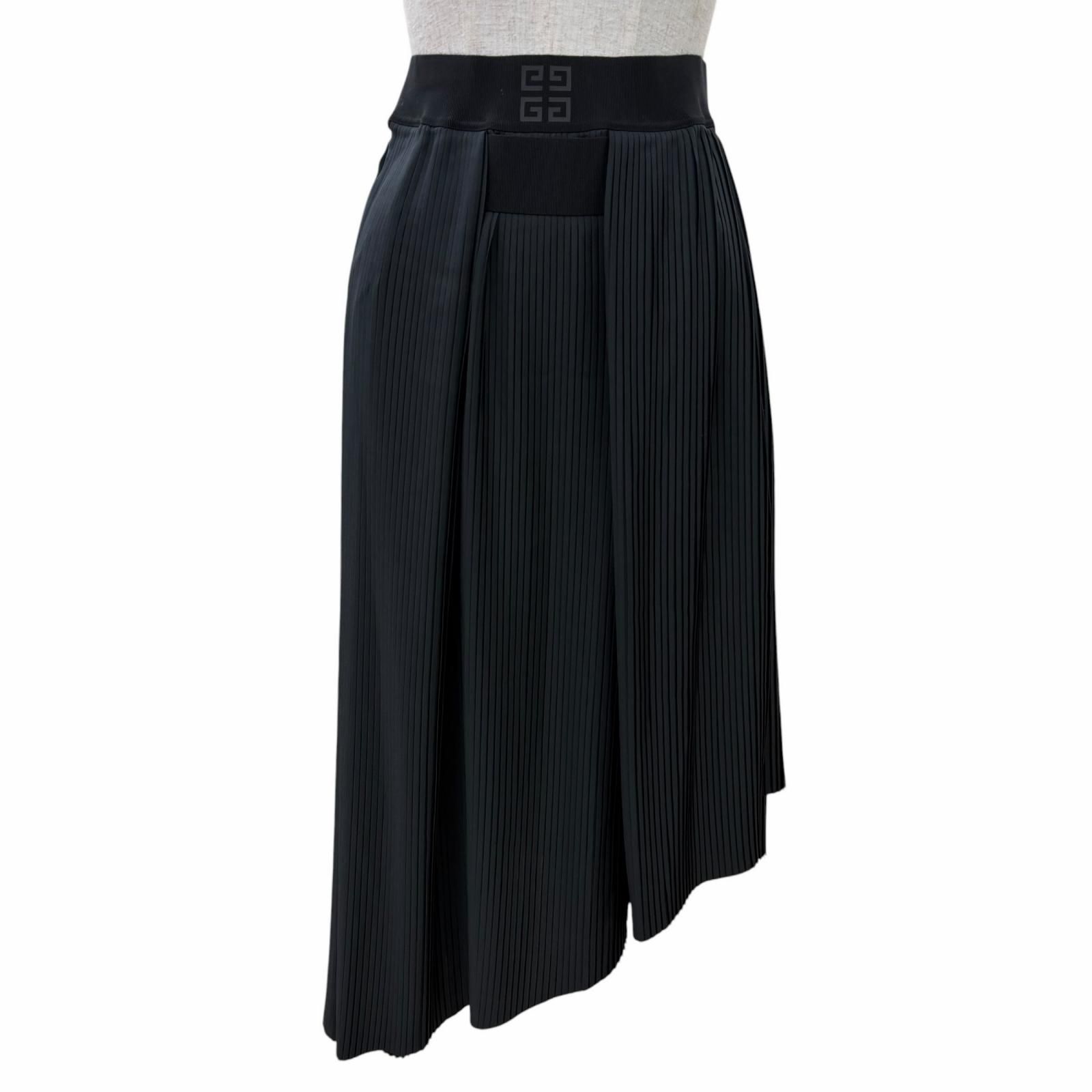 極美品☆GIVENCHY ジバンシィ BW40HN13CQ ロゴ入り アシンメトリー プリーツスカート ブラック 34 イタリア製 正規品 レディース