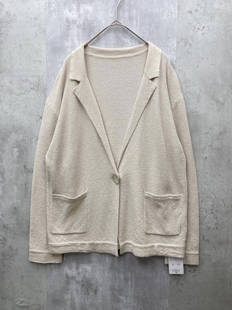 新品 espace de calma エスパスデカルマ サラリ麻混 サマーニット ジャケット ゆったり 羽織り カジュアル sizeS/ベージュ ■◇ レディース