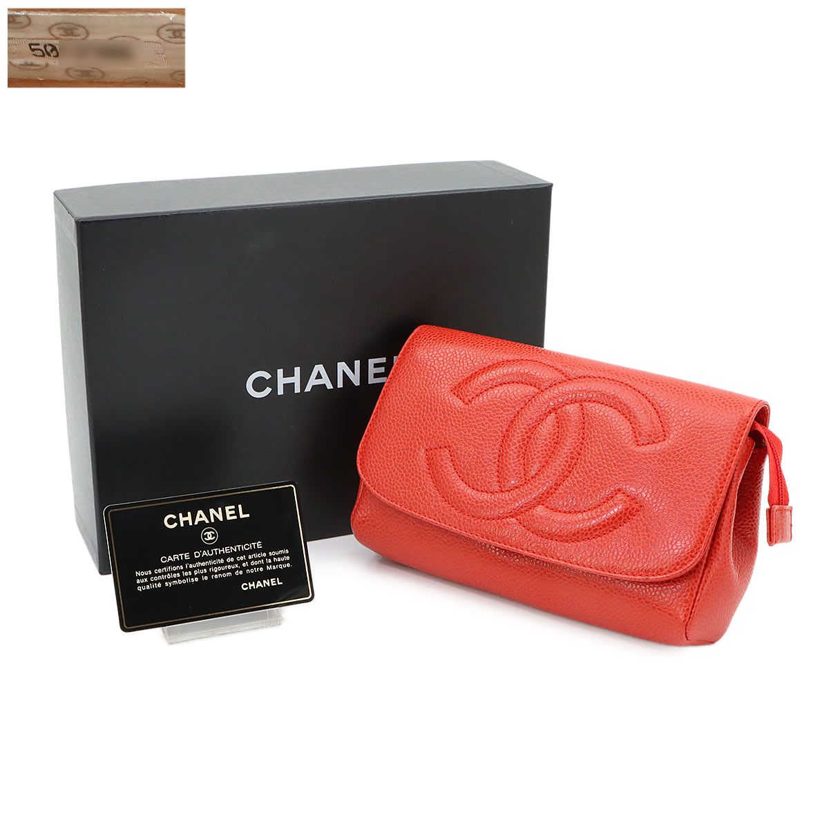 新品同様 シャネル CHANEL ココマーク ポーチ キャビアスキン レッド