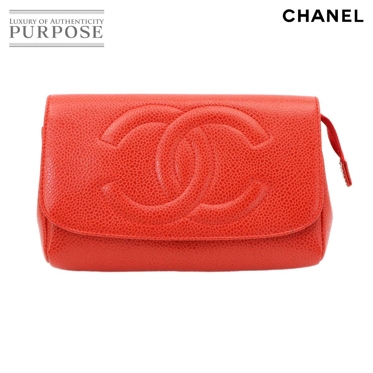 新品同様 シャネル CHANEL ココマーク ポーチ キャビアスキン レッド
