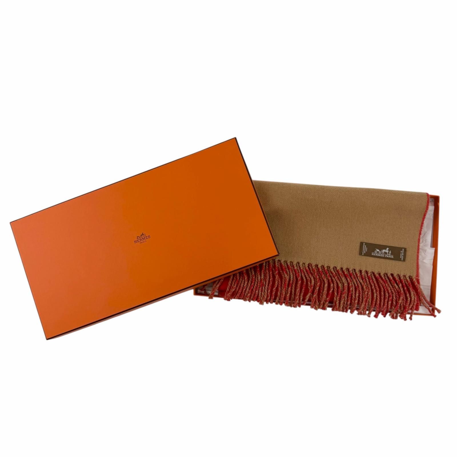 【美品】HERMES エルメス カシミヤ 100% マフラー ブラウン フリンジ HERMES（エルメス） カシミヤ100％ マフラー ストール レディース