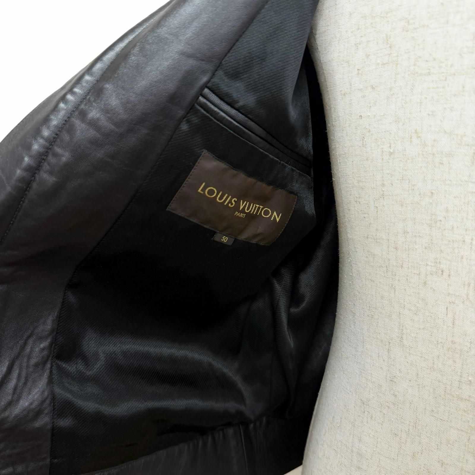 美品□LOUIS VUITTON ルイヴィトン ラムスキン スタンドカラー レザー