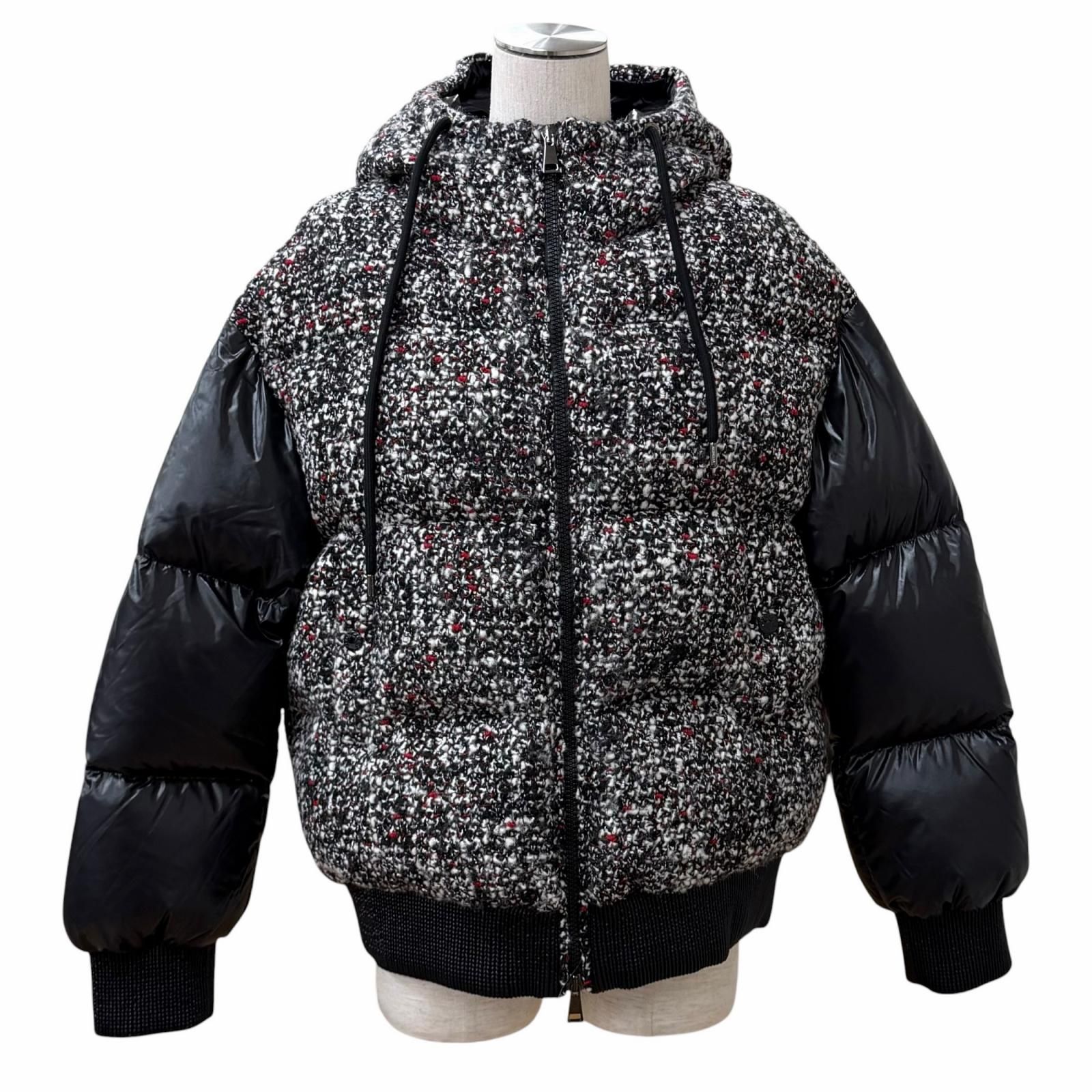 極美品★MONCLER モンクレール 20-21AW RUNIO ウール混 ロゴワッペン付 ツイード切替 フーディ ダウンジャケット マルチ 0 正規品 レディース