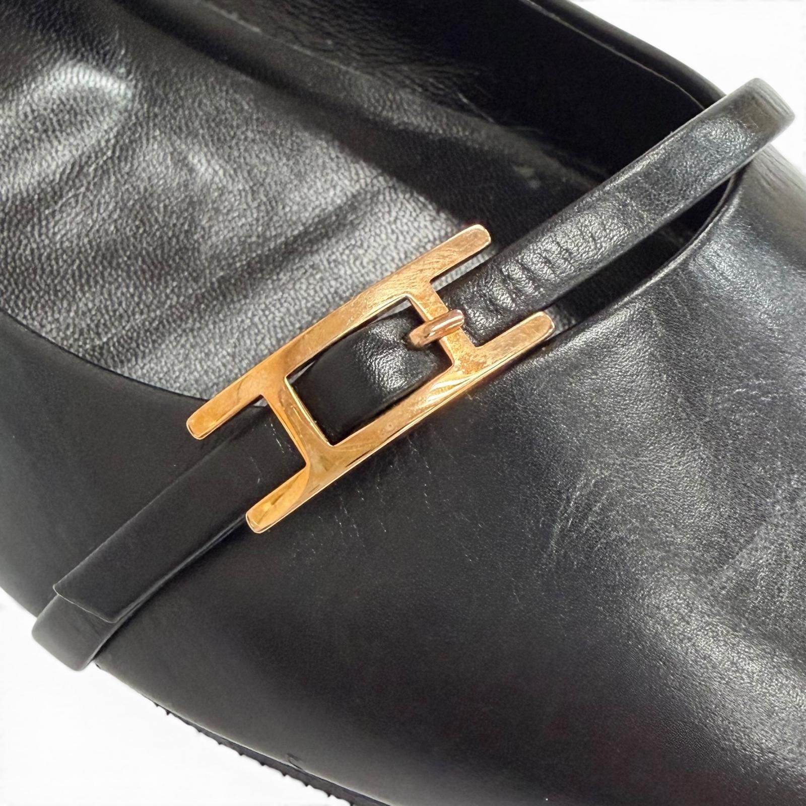 美品△HERMES エルメス アピ バックル ポインテッドトゥ レザー