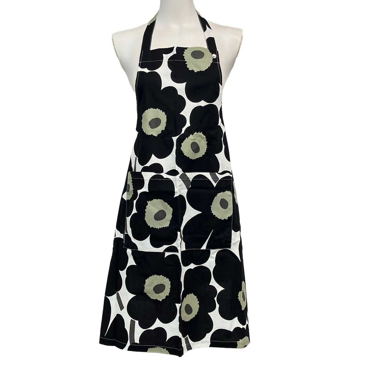 marimekko(マリメッコ) ワンピース ユニセックス - 白×黒×マルチ エプロン/ウニッコ
