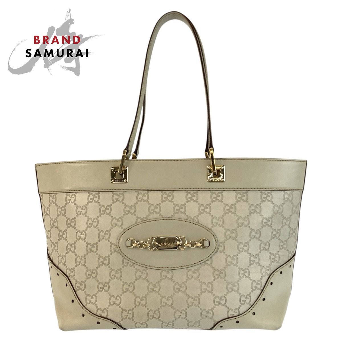 GUCCI グッチ グッチシマ アイボリー ゴールド金具 レザー 145993 トートバッグ ショルダーバッグ レディース 602397【中古】