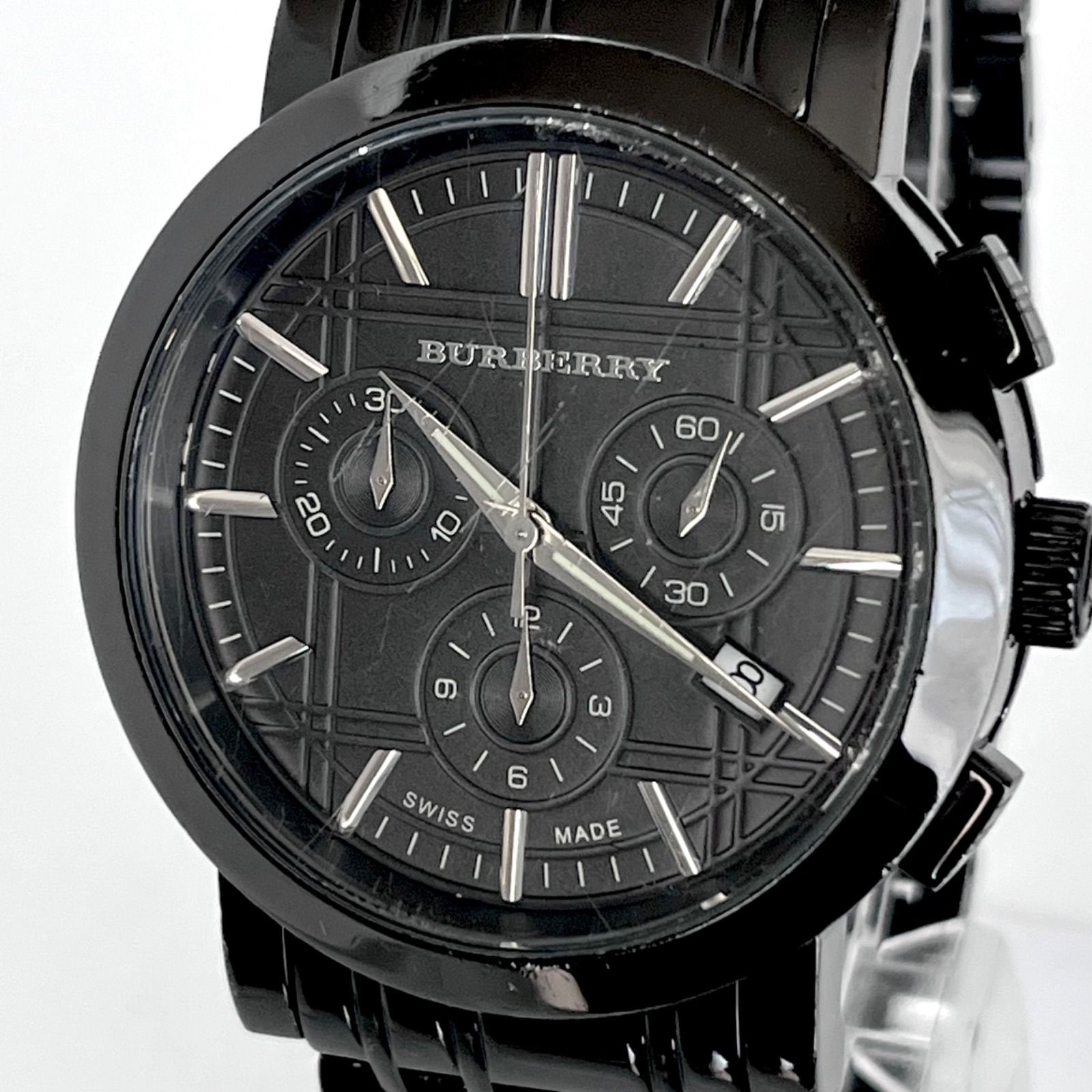 【バーバリー BU1373 メンズ 腕時計 磨き済み クロノグラフ】BURBERRY 電池新品 ブラック 黒文字盤