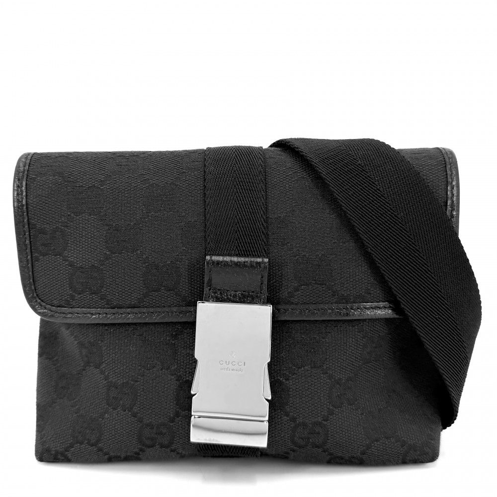 グッチ ウエストバッグ メンズ ボディバッグ 肩掛け 斜め掛け GUCCI 131236 GGキャンバス ブラック 黒 シルバー金具【中古品】