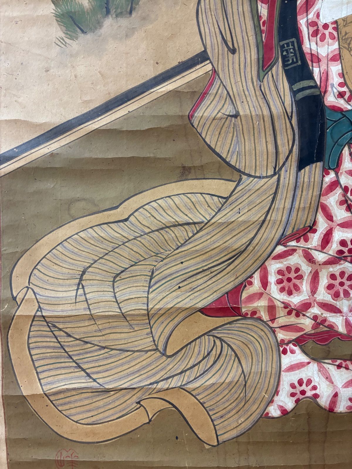 掛軸 骨董品 美人画 浮世絵 浮世絵美人 サインあり 江戸期風 當代物