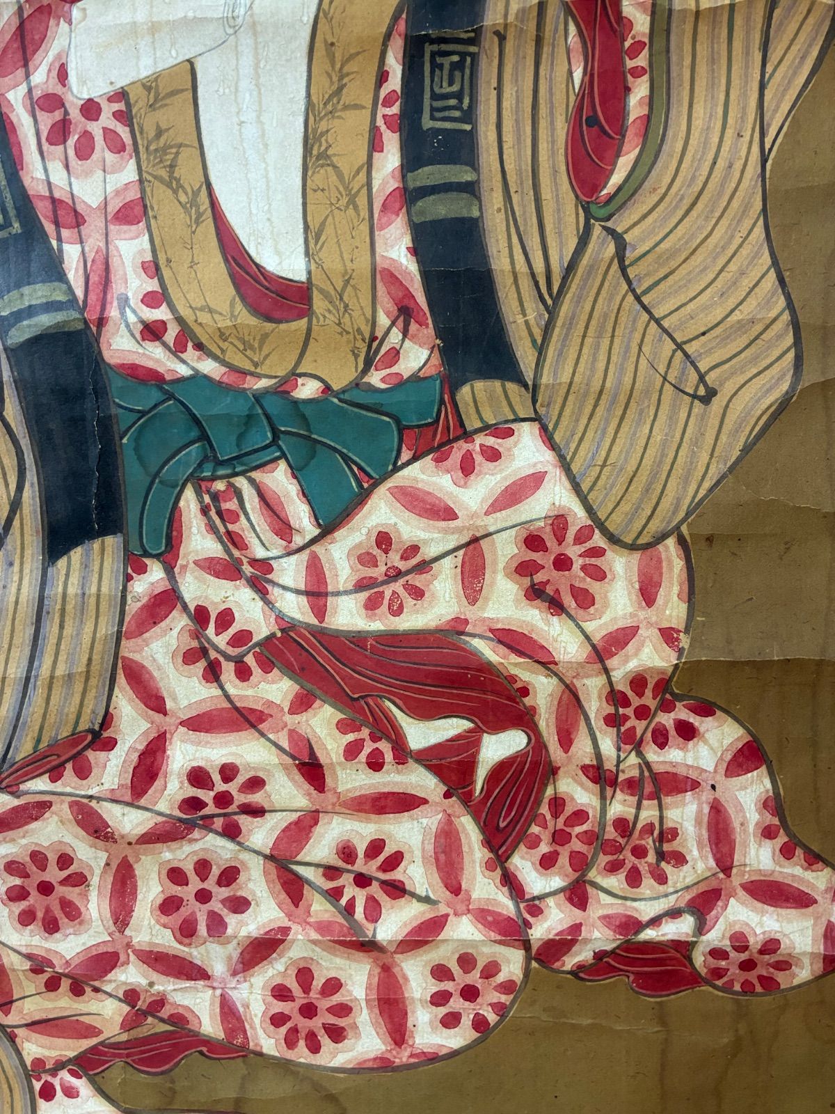 掛軸 骨董品 美人画 浮世絵 浮世絵美人 サインあり 江戸期風 當代物