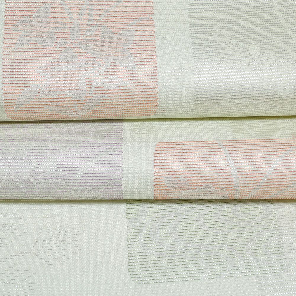 袋帯 未使用品 夏物 絽 西陣織 色紙に春秋模様 銀糸 ホワイトリリー色