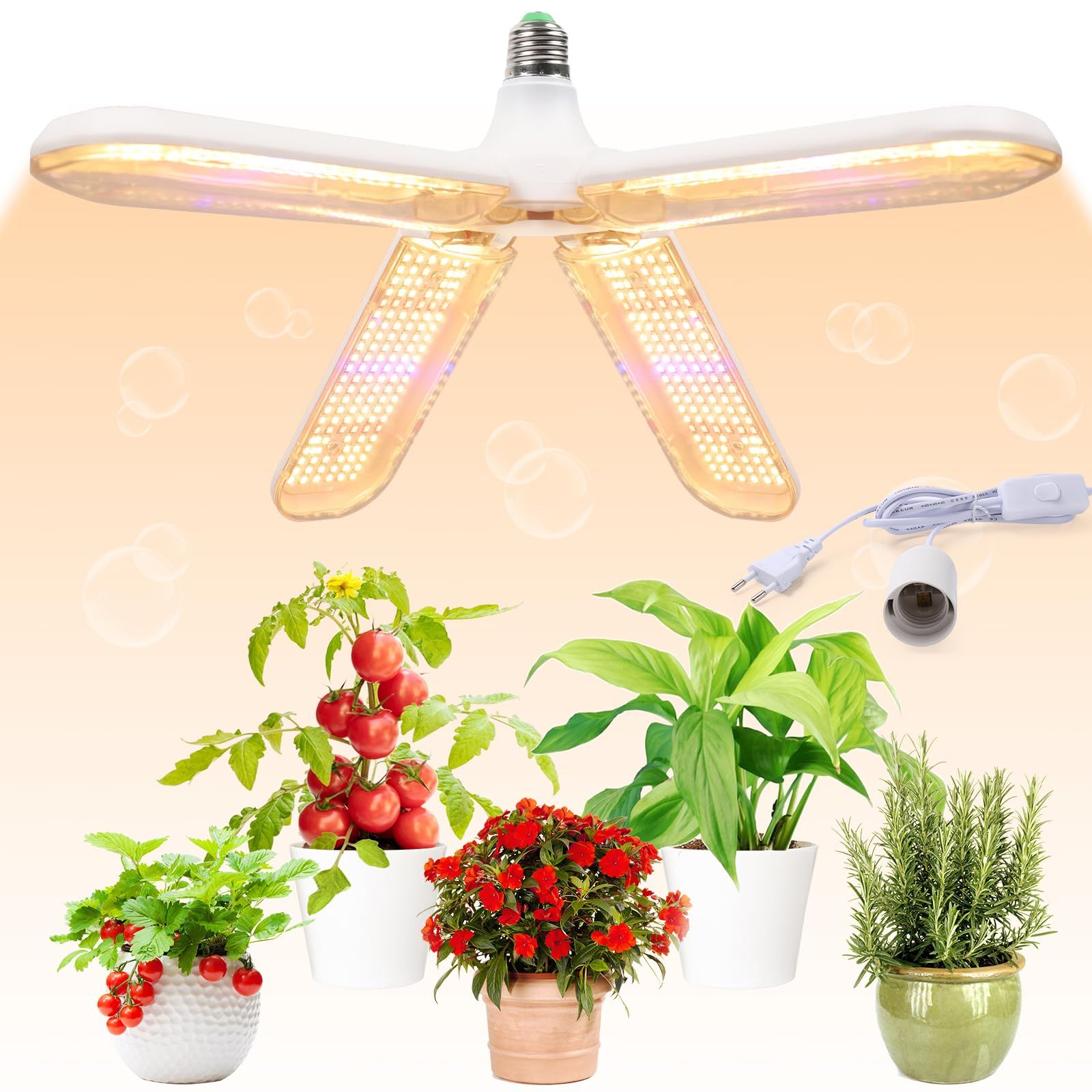 highydroLED 植物育成ライト 40Ｗ(200Ｗ相当) ソケット付き 暖色系 552LED フルスペクトル 室内栽培ランプ E26口金 育苗ライト 水耕栽培 家庭菜園 室内園芸 野菜工場as c9385078