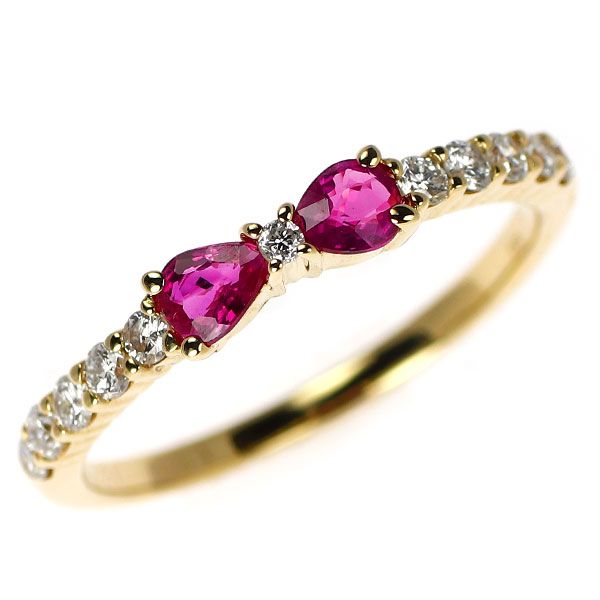 K18YG ルビー ダイヤモンド リング 0.31ct D0.21ct リボン - メルカリ