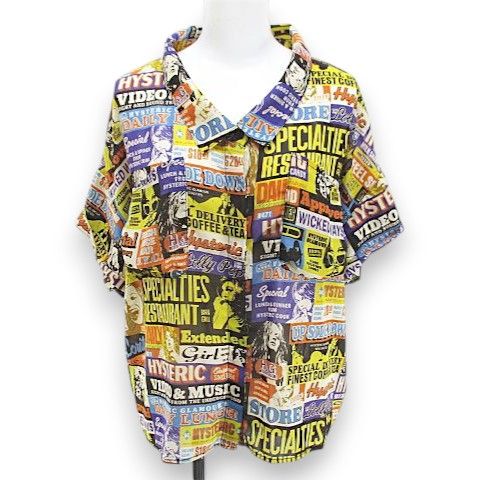 ヒステリックグラマー HYSTERIC GLAMOUR girl×ロゴ総柄 シャツ ブラウス 比翼 マルチカラー シースルー 透け感 ロールアップ 胸ポケット 0122AH09