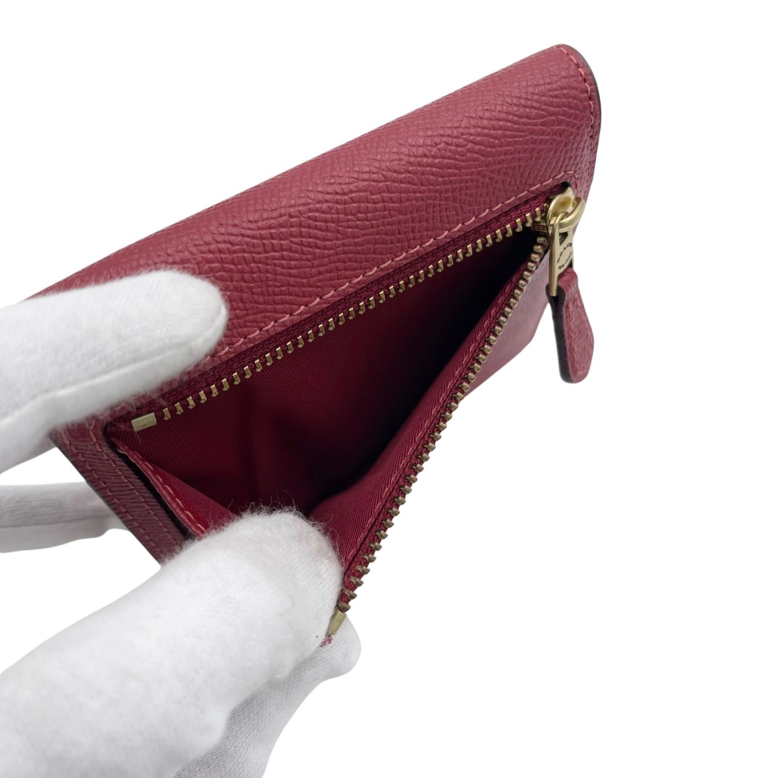 極美品 COACH コーチ 三つ折り財布 ウォレット ロゴ 金具 ピンク 