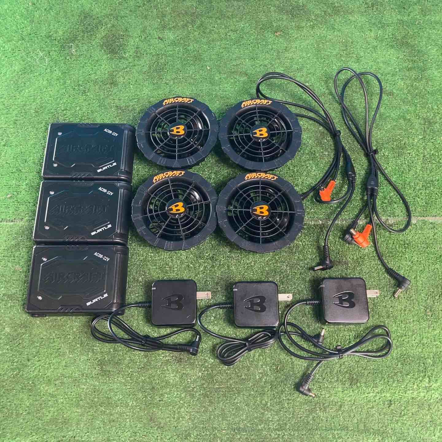 【美品】BURTLE バートル AC08-22V エアークラフト 2024年モデル ◎ファン×4 バッテリー×3 まとめ売り♪【岩槻店】