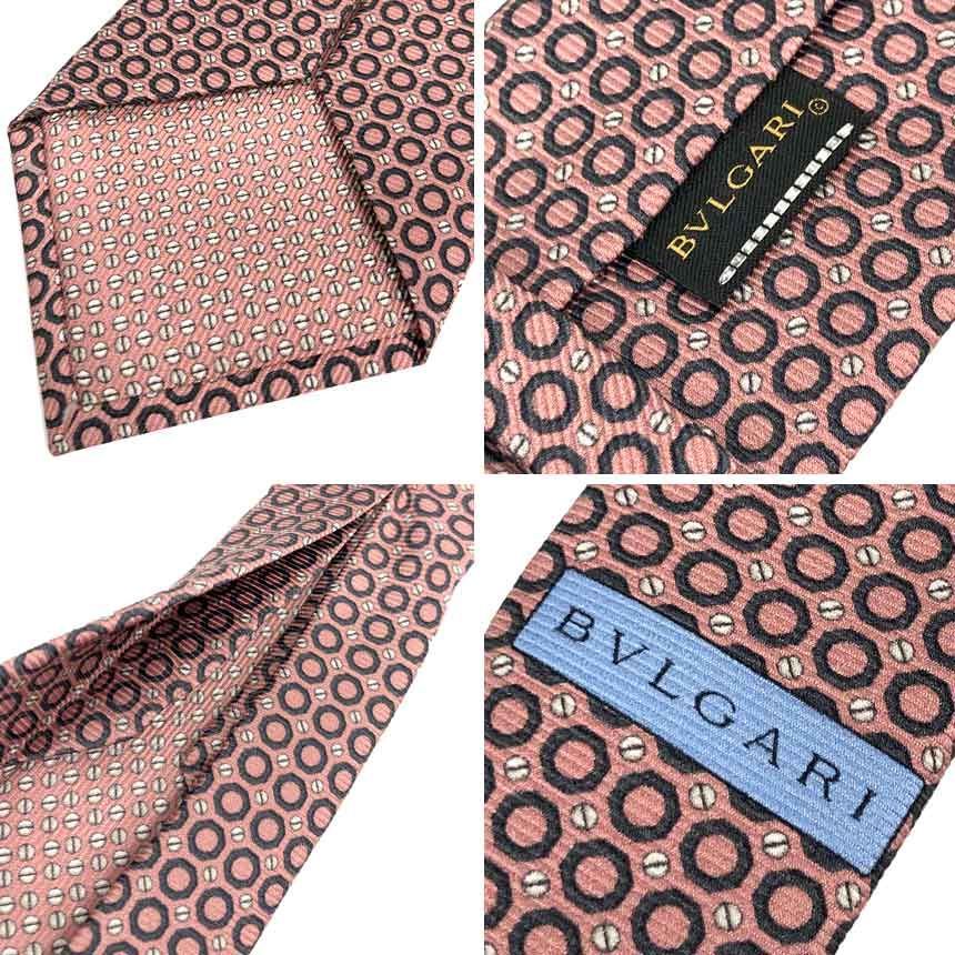 未使用 BVLGARI セブンフォールド ロゴマニア ネクタイ 桜色 BVLGARI ブルガリ ネクタイ オクタゴン セブンフォールドタイ シルク