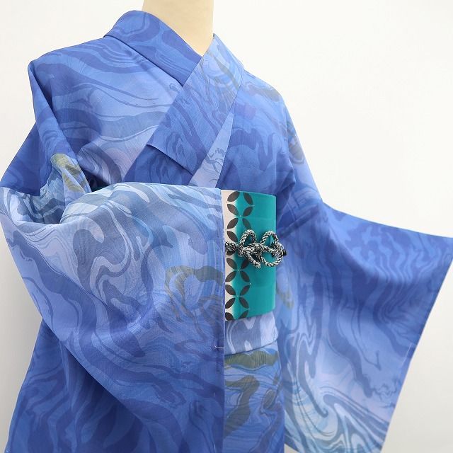 新品 撫松庵 おぼろ金魚 セオアルファ 洗える夏着物 仕付け糸付 浴衣 6215 ❁tomihisa❁新品 撫松庵 セオアルファ マーブル柄 洗える着物 仕付け
