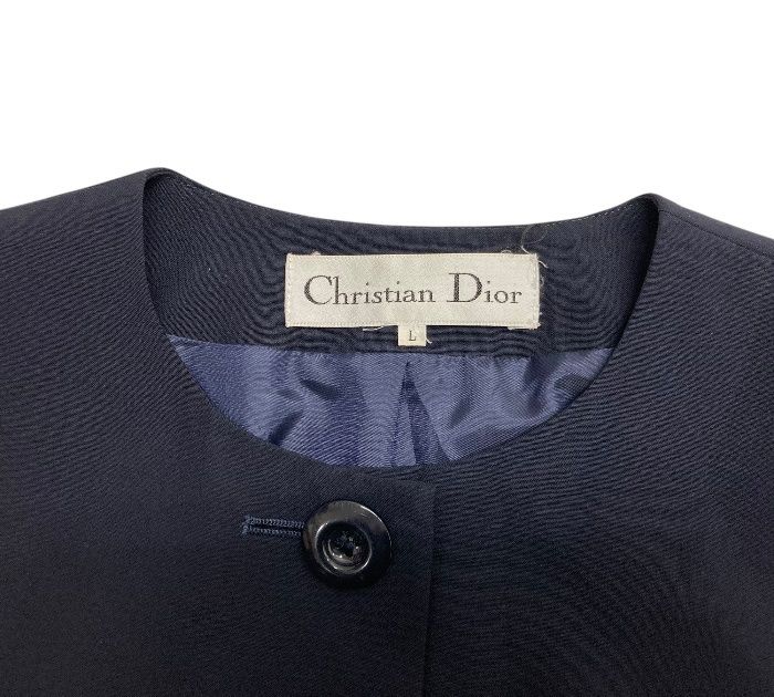 クリスチャンディオール ノーカラージャケット ウール ネイビー L Christian Dior/クリスチャンディオール/ノーカラー/ロングジャケット