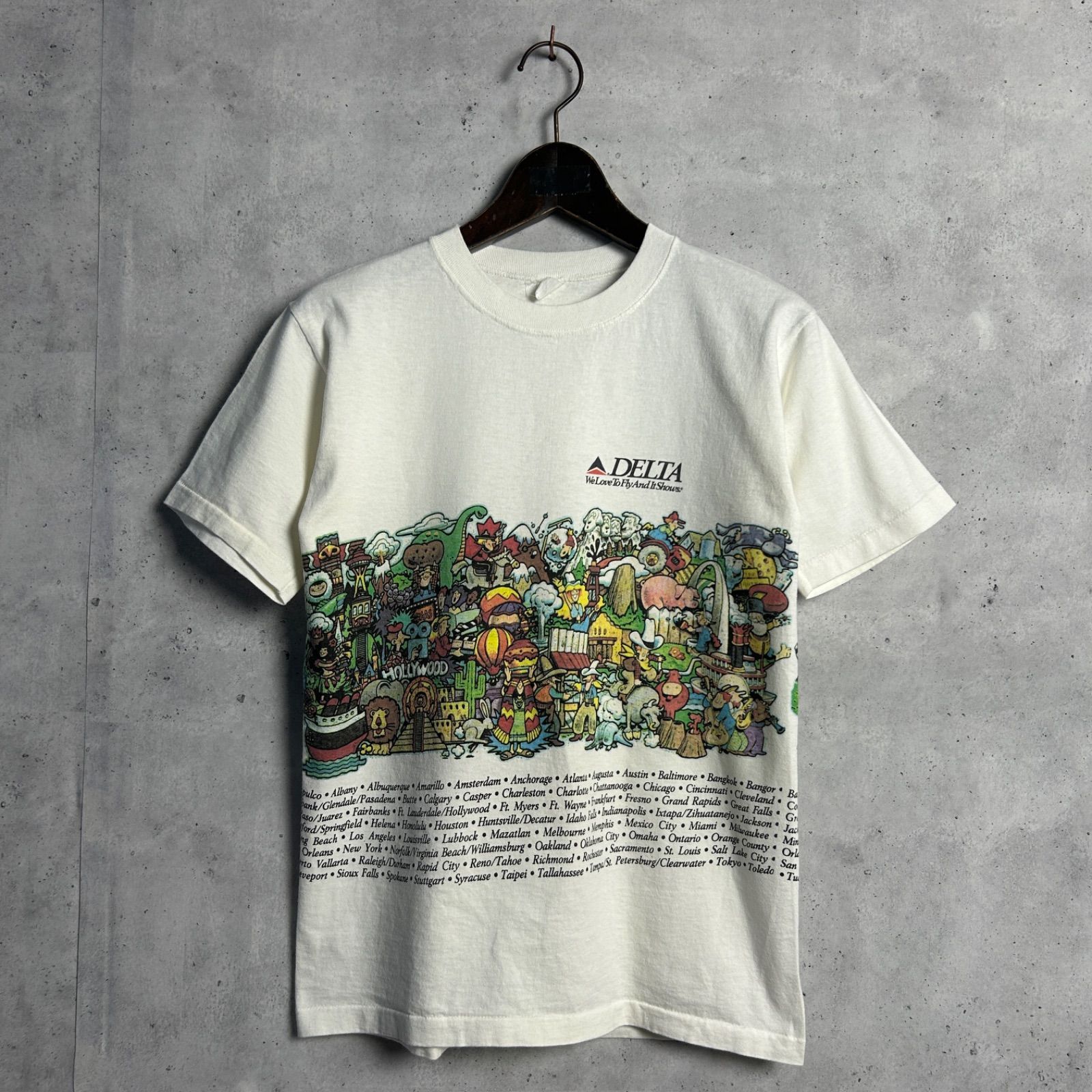 80s 90s USA製 デルタ航空 エアライン 企業 アド物 ヴィンテージTシャツ 袖裾シングルステッチ M