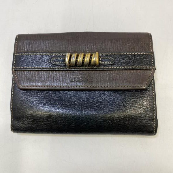 【中古】LOEWE ベラスケス 折りたたみ財布 ブラック×ブラウン R-C　ロエベ[24]
