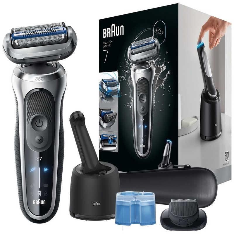 【新品/在庫あり】BRAUN メンズシェーバー シリーズ7 充電式 3枚刃 洗浄器付きモデル お風呂剃りシェーバー ヒゲトリマー 防水設計 ディープキャッチ網刃 ブラック 73-S85010CC　ブラウン
