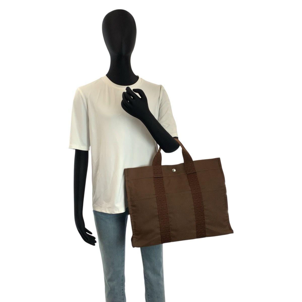 HERMES エルメス エールライン ブラウン シルバー金具 ポリアミド