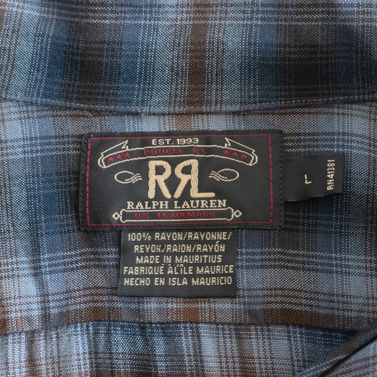 90s/三ツ星タグ】RRL 【オンブレチェック レーヨン オープンカラー 