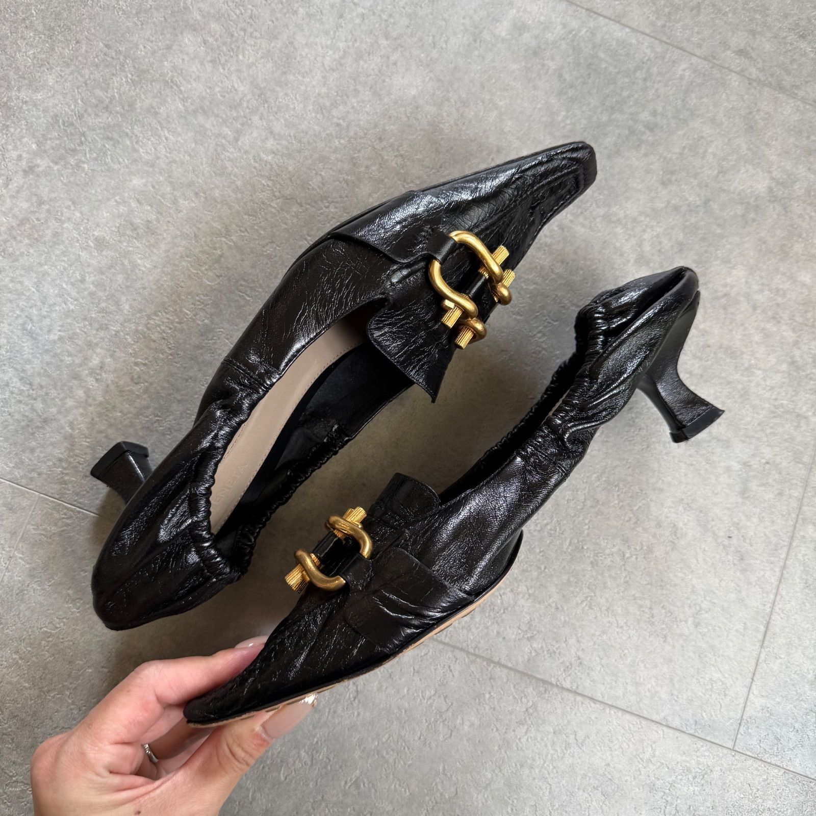 ボッテガヴェネタ　レザー　ブラック　ハイヒール　パンプス　24㎝ BOTTEGA VENETA ボッテガヴェネタ スクエアトゥパンプス レザー