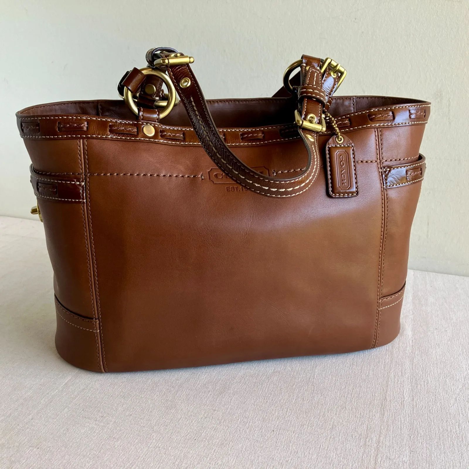 Coach Vintage Gallery Tan Brown Leather Laced Shoulder Tote Bag 