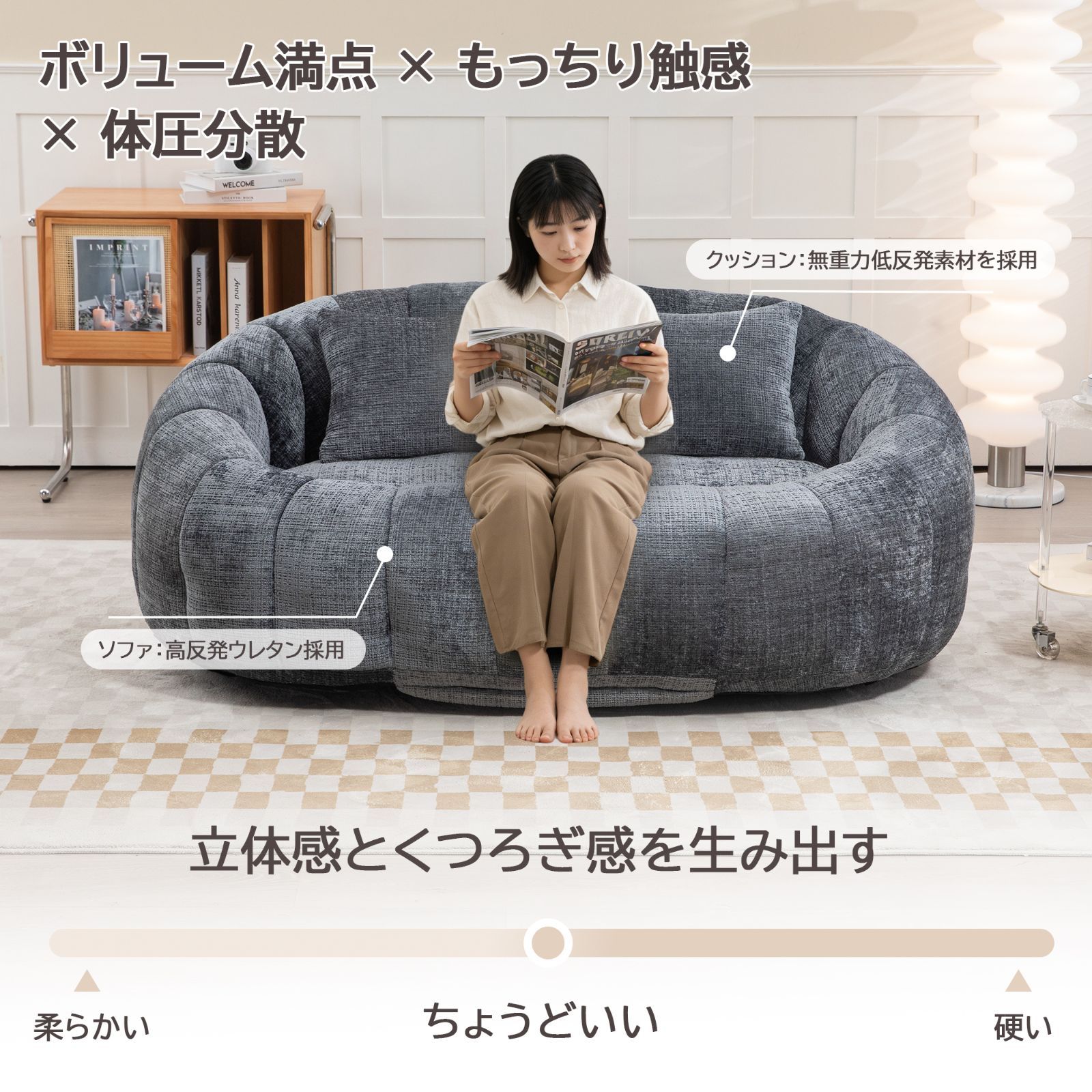 6/5入荷予定｜今だけ3000円OFF】シェニールソファー ワイド座面 幅