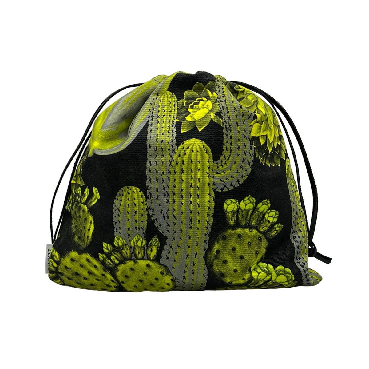 LOEWE ロエベ サボテン柄 ドローストリング キャンバス ポーチ ブラック レディース LOEWE(ロエベ) ポーチ ドローストリングポーチ 黒×イエローグリーン