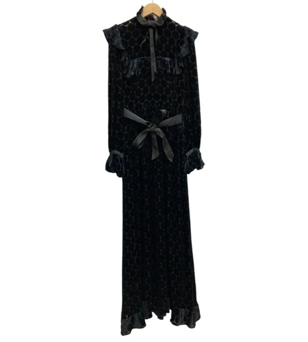 GIVENCHY/ジバンシー/ドット/シアー/ベロア/ロングワンピース/ブラック/サイズ10/レディース/FB3974