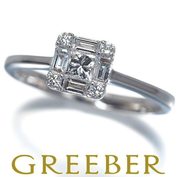 ダイヤ ダイヤモンド 0.35ct 3種カット スクエア リング K18WG #194567
