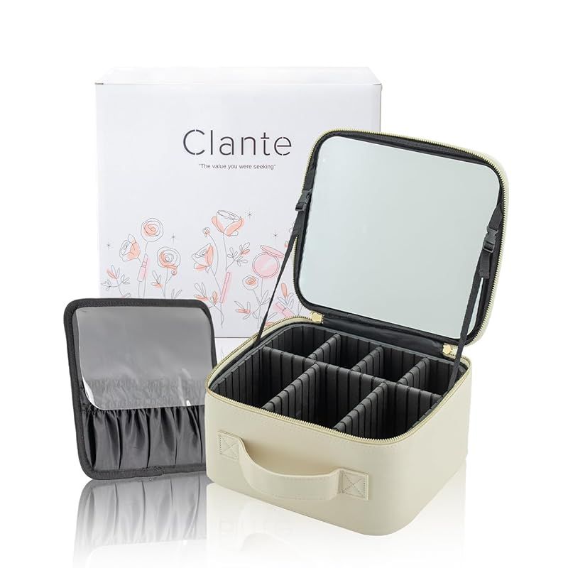 Clante メイクボックス 鏡付き 大容量 【大人な6色・縦が整える13cm効果】 コスメボックス 化粧ボックス 持ち運び 収納 高さ13cm (アイボリー) 0