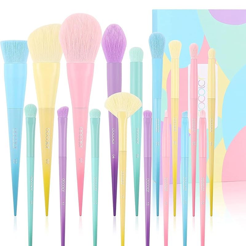 docolor ドゥカラー メイクブラシセット 17本 フェイスブラシ 人気 かわいい ピンク ブルー イエロー 化粧筆 化粧ブラシ 携帯用 ギフト プレゼント 繊維毛 柔らかい 使いやすい 化粧道具 肌に優しい 0