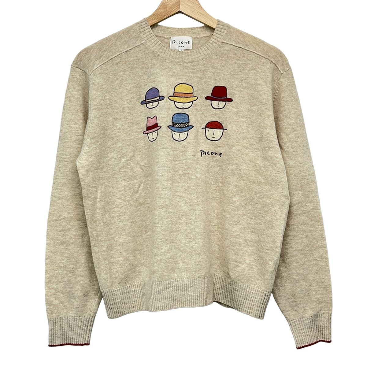 PICONE(ピッコーネ) 長袖セーター サイズ1 S レディース美品 - ベージュ×ダークブラウン×マルチ クルーネック/刺繍