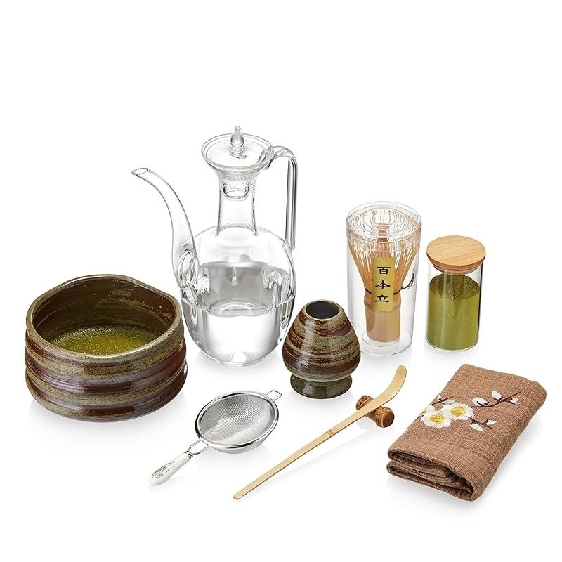 ポカロティー POKALOTEA 抹茶ティーセット ９件セット 茶道具 抹茶碗 茶筅 茶杓 茶笠 抹茶篩 綿茶巾 茶筒 抹茶道具 耐熱ガラス宋朝 日本茶セット 抹茶キット お抹茶は別途購入が必要です 0