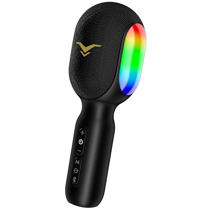 カラオケマイク 【新登場・一台5役】Bluetooth ブルートゥースワイヤレスマイク LEDライト付き 伴奏機能付き 4つのサウンドエフェクト 録音可能 音楽再生 FM接続で車内デュエットも可能 2500mAh大容量 Android／iPhone／ipa 1