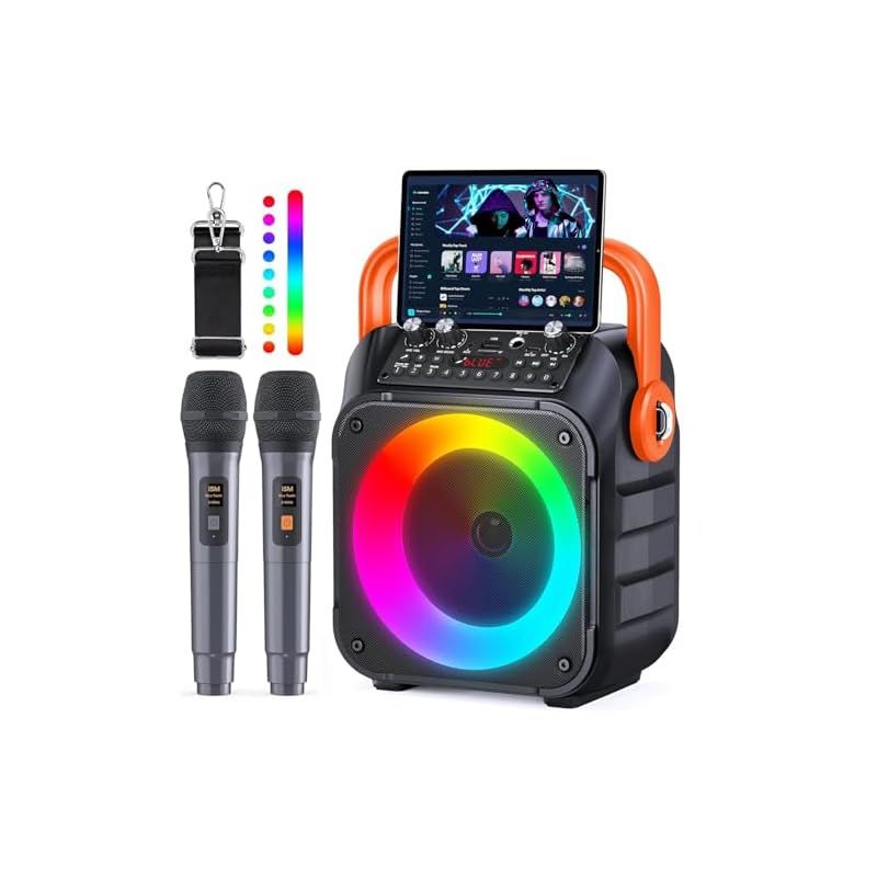カラオケセット 拡声器 スピーカーセット 家庭用 ワイヤレスマイク2本 Bluetooth 5.0 カラオケマイク 小型 PAセット カラオケ マシン ポータブルスピーカー SDカード USB AUX Android 対応 ホームパーティー/会議/防災/ス 1