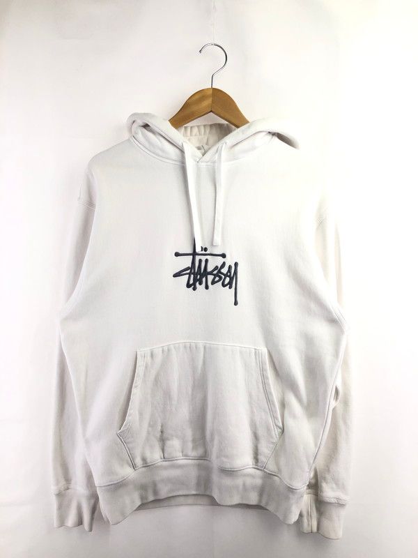ステューシー スウェットパーカー Ｌ　ホワイト フロント、バックロゴ　フード付 STUSSY（ステューシー） ジップアップ パーカー STUSSY BASIC STUSSY