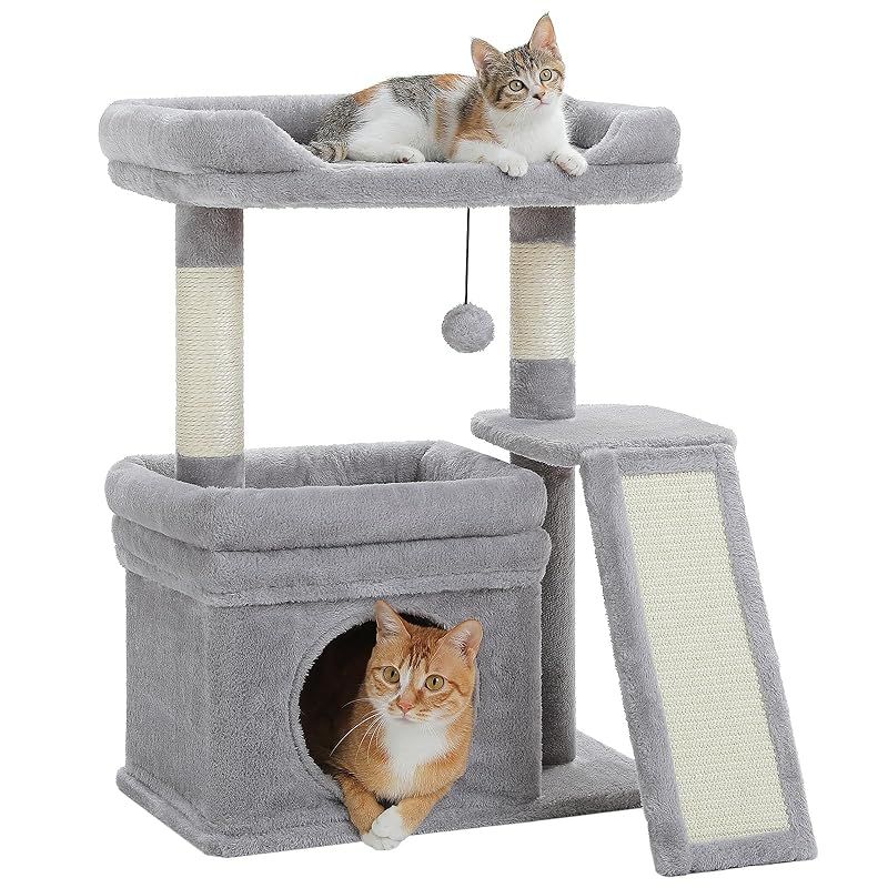 PAWZ Road キャットタワー ミニ 猫タワー 低い 猫ハウス 猫 爪研ぎタワー シニア猫 高齢猫 ペット おしゃれ スリム 可愛い 猫 ベッド 短足 マンチカン 階段 登りやすい 人気 据え置き 省スペース 組立簡単 安定 - 高さ65cm グレー 1