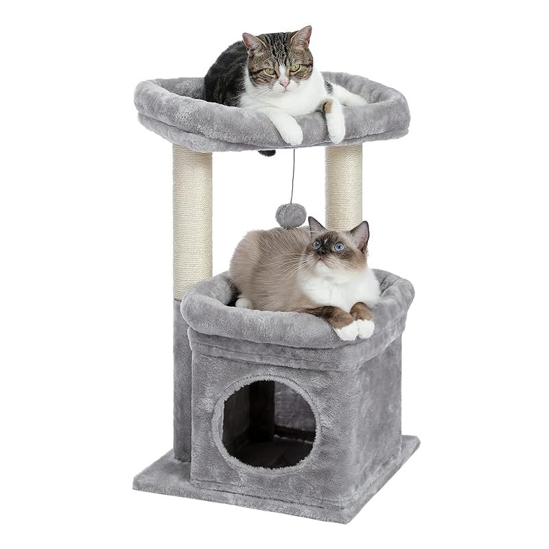 PAWZ Road キャットタワー ミニ 猫タワー 小型 低い 小さめ 据え置き 人気 爪とぎポール 爪研ぎ 麻紐 猫のおもちゃ コンパクト 省スペース 頑丈 安全 猫ハウス 展望台 - 68cm グレー 1