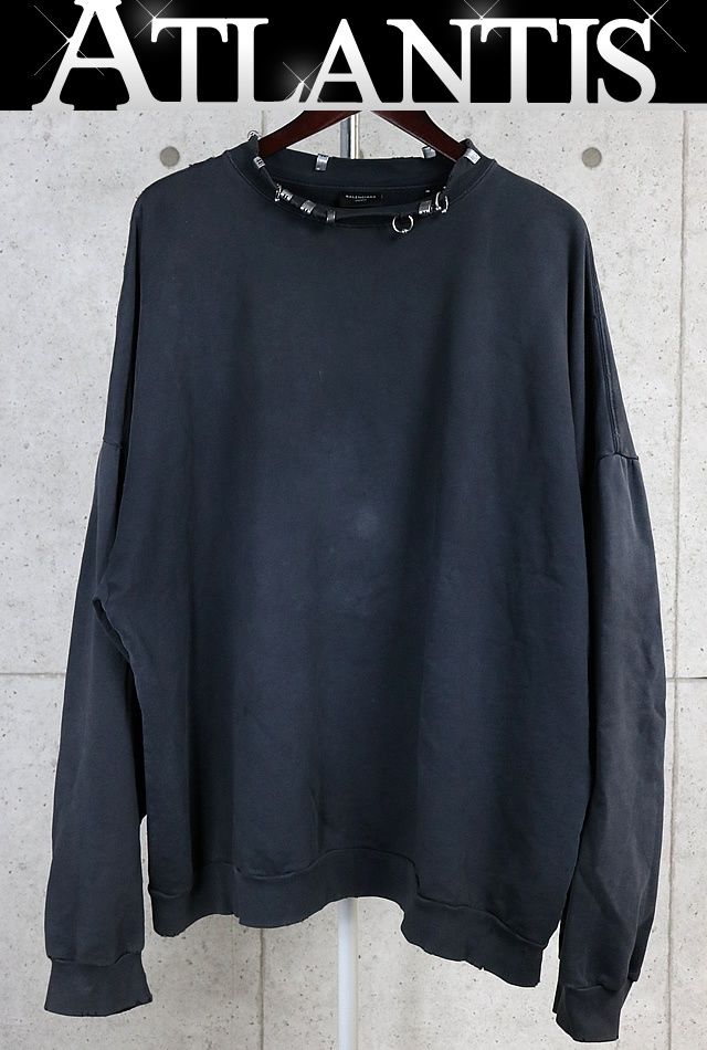 BALENCIAGA 銀座店 バレンシアガ PIERCED ROUND スウェットシャツ オーバーサイズ 長袖 メンズ size:4 黒 103362