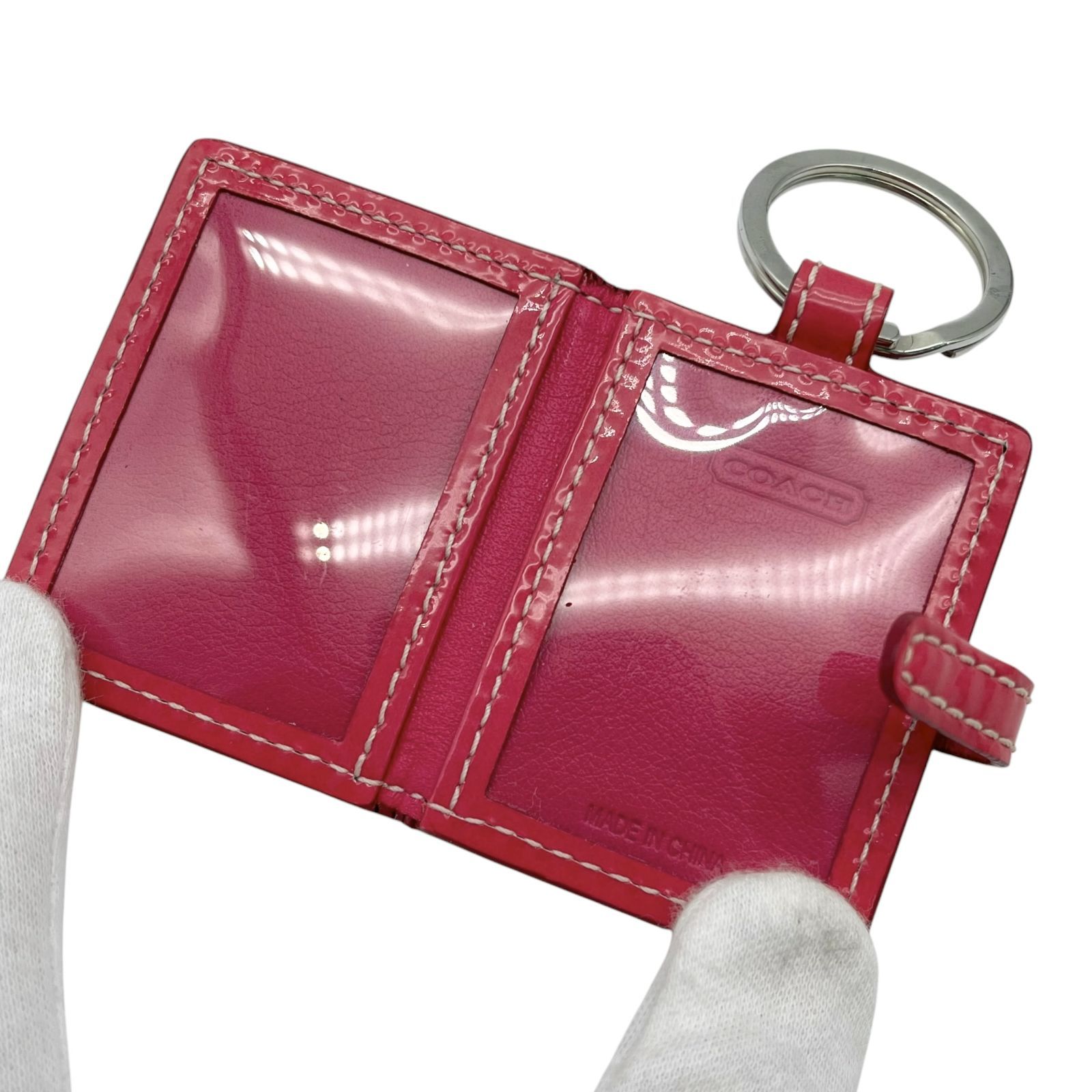 COACH コーチ 手帳型キーホルダー キーリング ロゴ 総柄 ピンク 