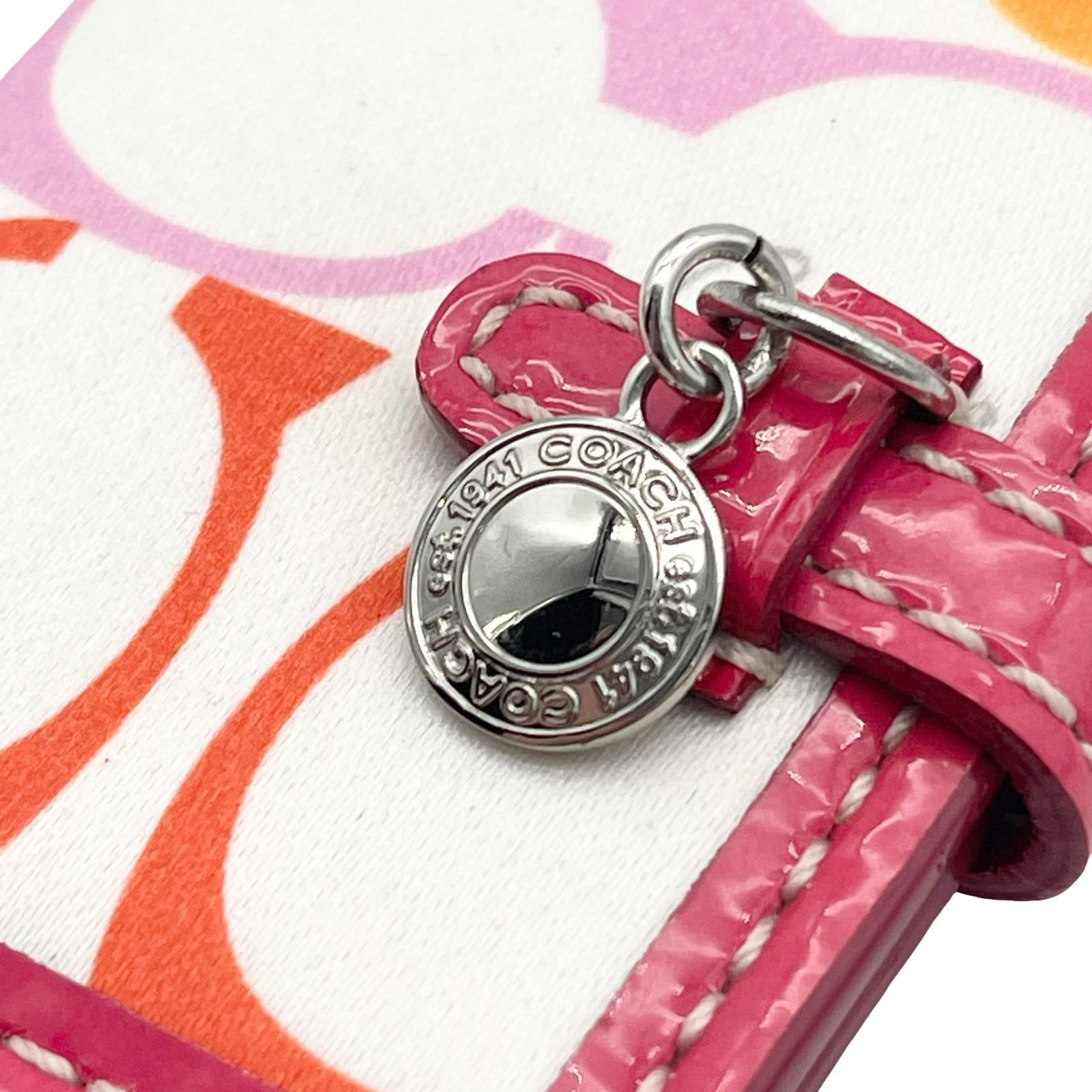 COACH コーチ 手帳型キーホルダー キーリング ロゴ 総柄 ピンク 