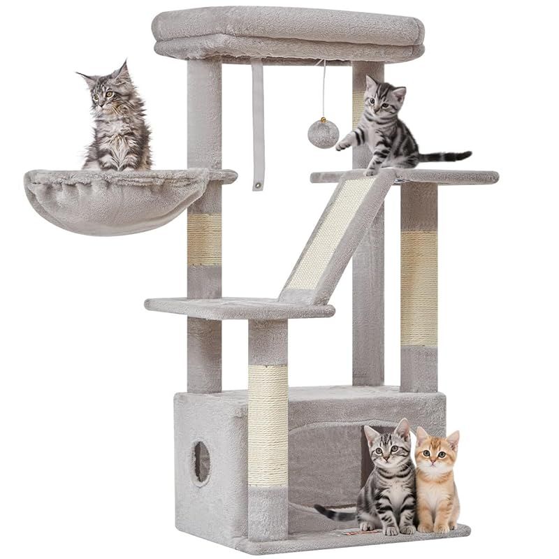 Taoqimiao キャットタワー 高さ98cm 低め ミニ 室内用 子猫向け キャットタワー 超スリム 省スペース 据え置き型 転倒防止付き 高い安定性 天然麻紐の猫の爪とぎボード 運動不足解消 調節可能ハンモックバスケット 猫ハウス サイザル麻爪とぎ 1 4,548円
