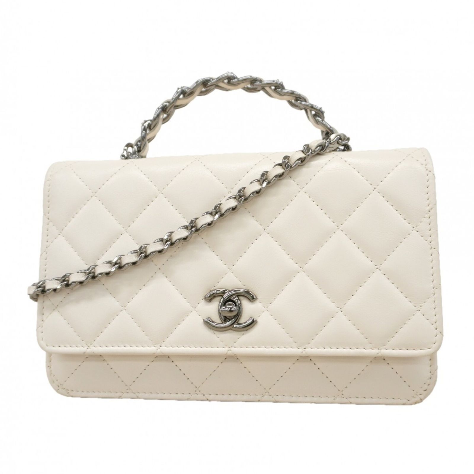 シャネル(Chanel) シャネル 財布・ショルダーウォレット マトラッセ チェーンショルダー ラムスキン ホワイト レディース OP002753
